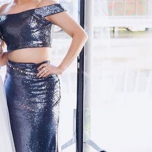 Sequin Off the Should Two-Piece Prom Dress